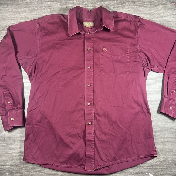 Ariat Other - Ariat Men's Long Sleeve Button Down Shirt‎ Size Large Burgundy Canvas Western